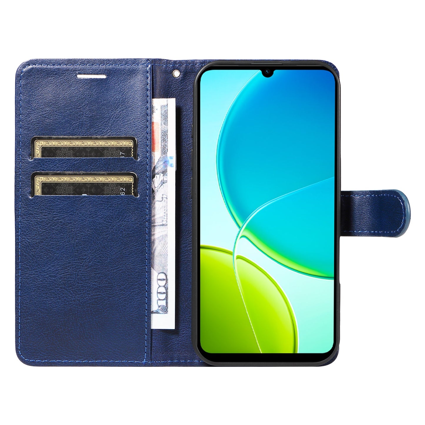 For vivo Y04 4G / vivo Y29s 5G Leather Wallet Case with Strap Solid Color Phone Stand Cover - Blue