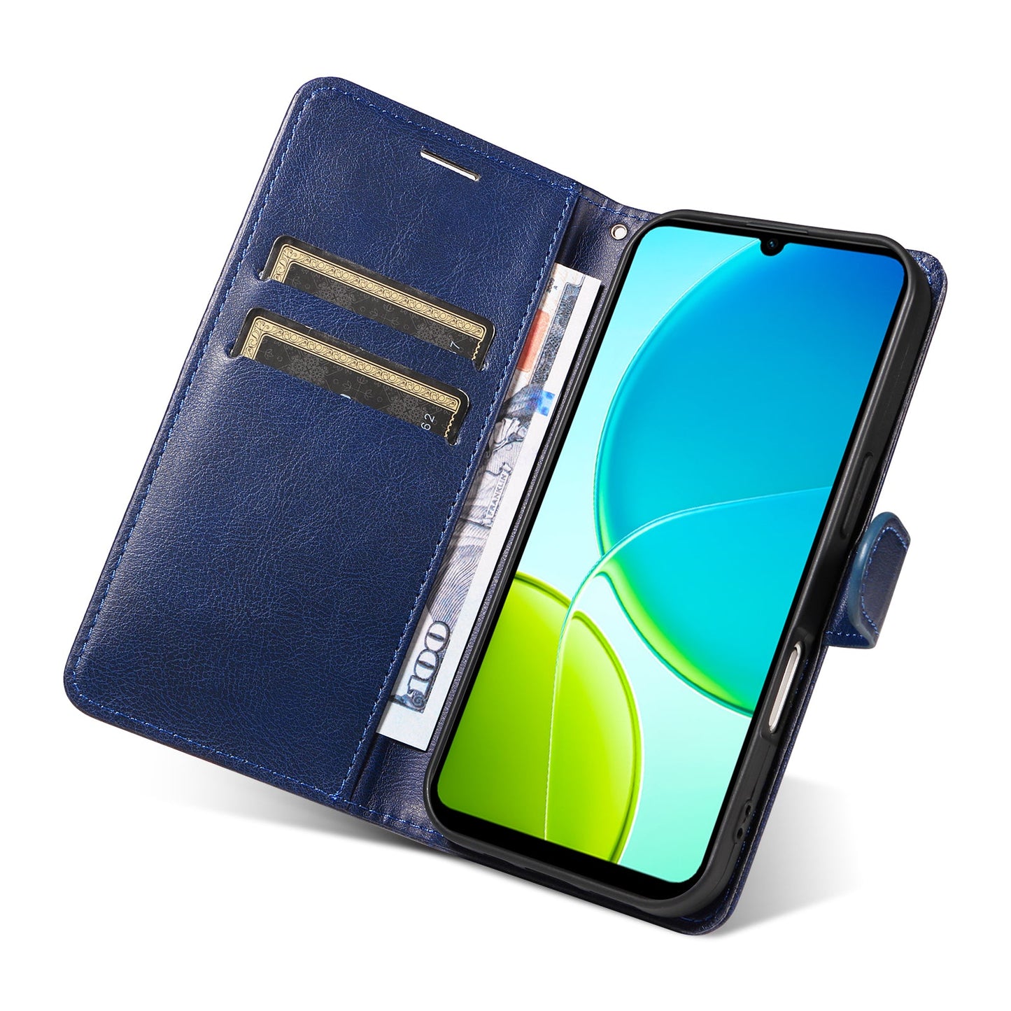 For vivo Y04 4G / vivo Y29s 5G Leather Wallet Case with Strap Solid Color Phone Stand Cover - Blue