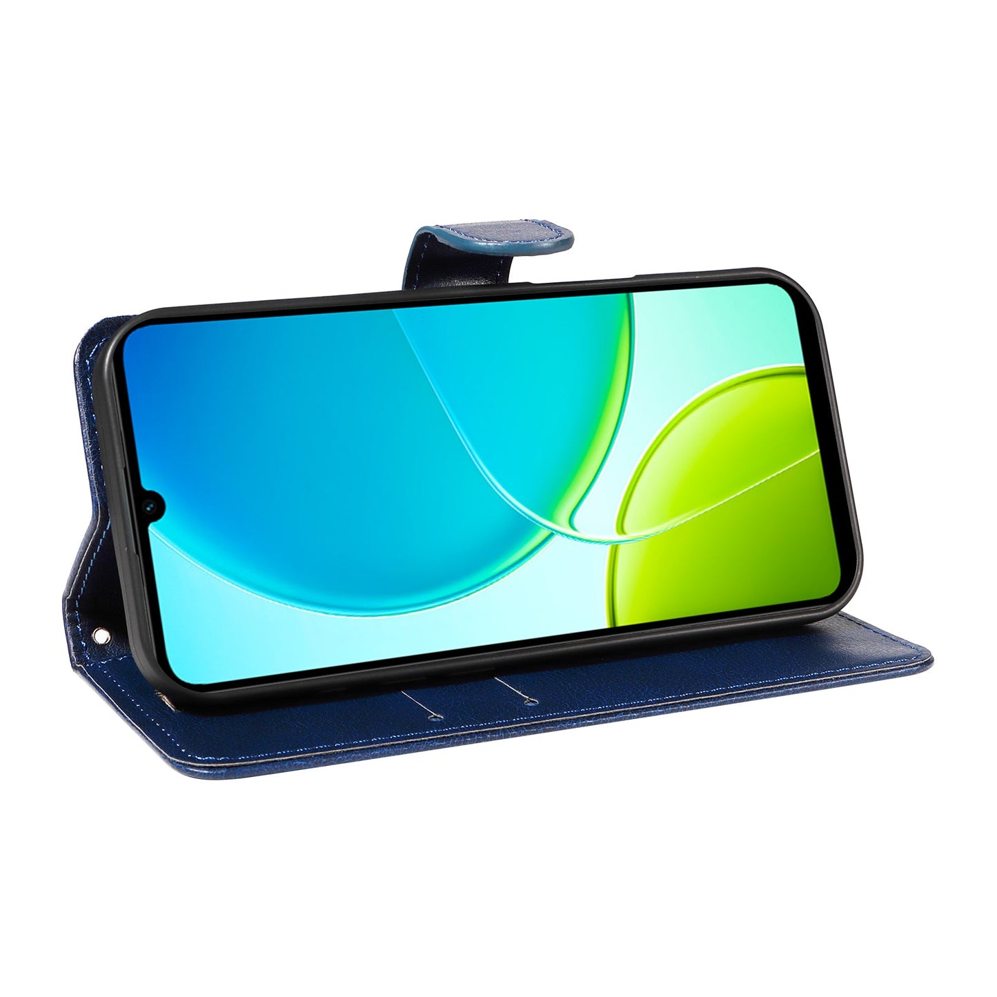 For vivo Y04 4G / vivo Y29s 5G Leather Wallet Case with Strap Solid Color Phone Stand Cover - Blue