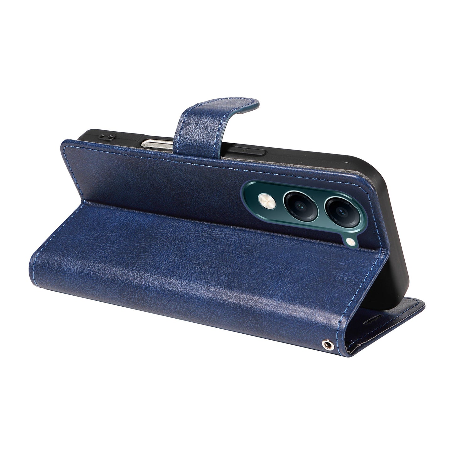 For vivo Y04 4G / vivo Y29s 5G Leather Wallet Case with Strap Solid Color Phone Stand Cover - Blue