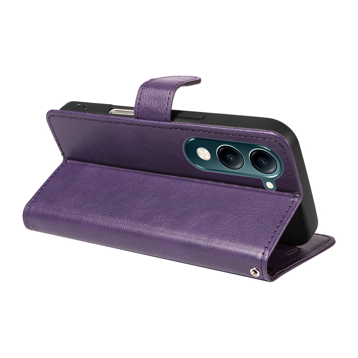 For vivo Y04 4G / vivo Y29s 5G Leather Wallet Case with Strap Solid Color Phone Stand Cover - Purple
