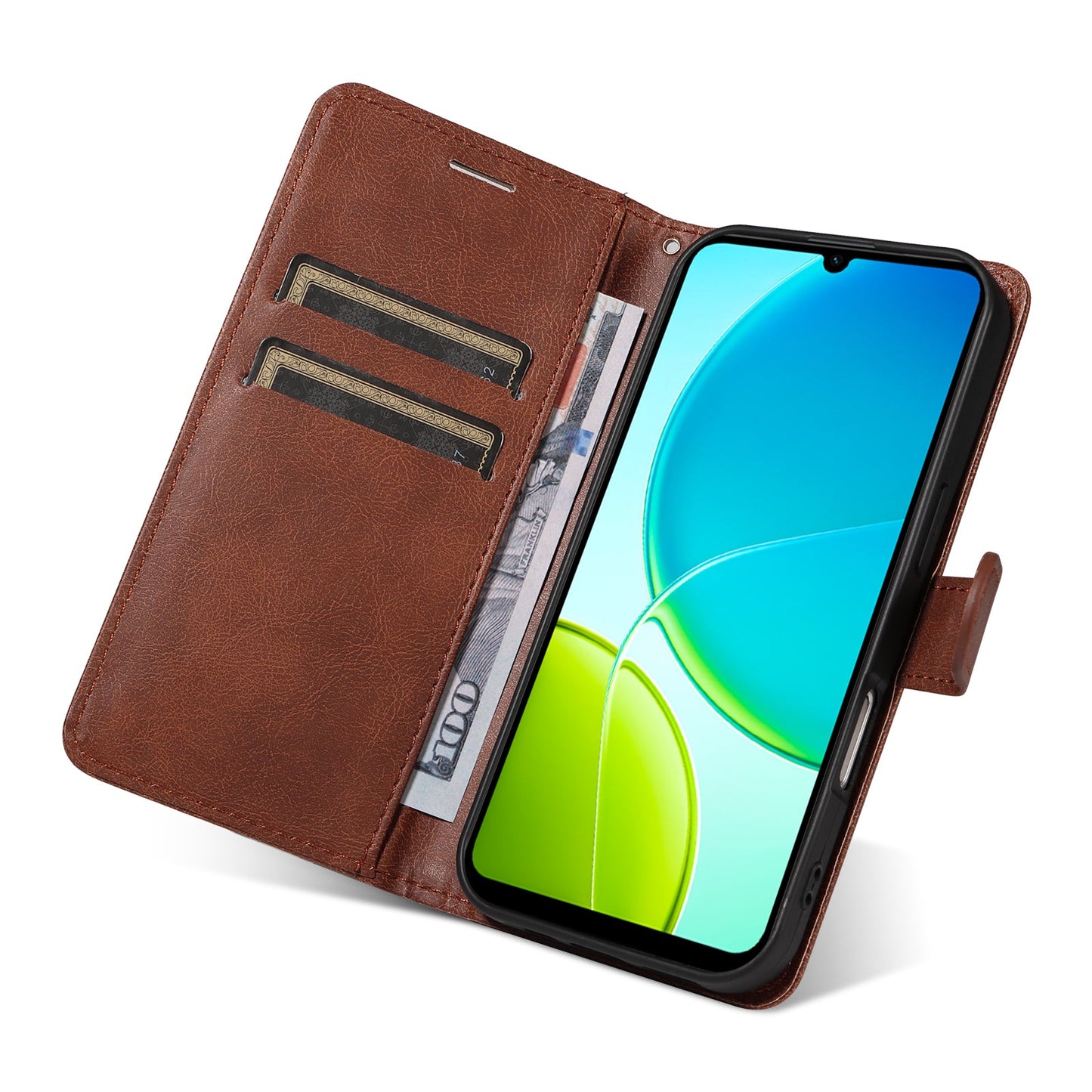 For vivo Y04 4G / vivo Y29s 5G Leather Wallet Case with Strap Solid Color Phone Stand Cover - Brown