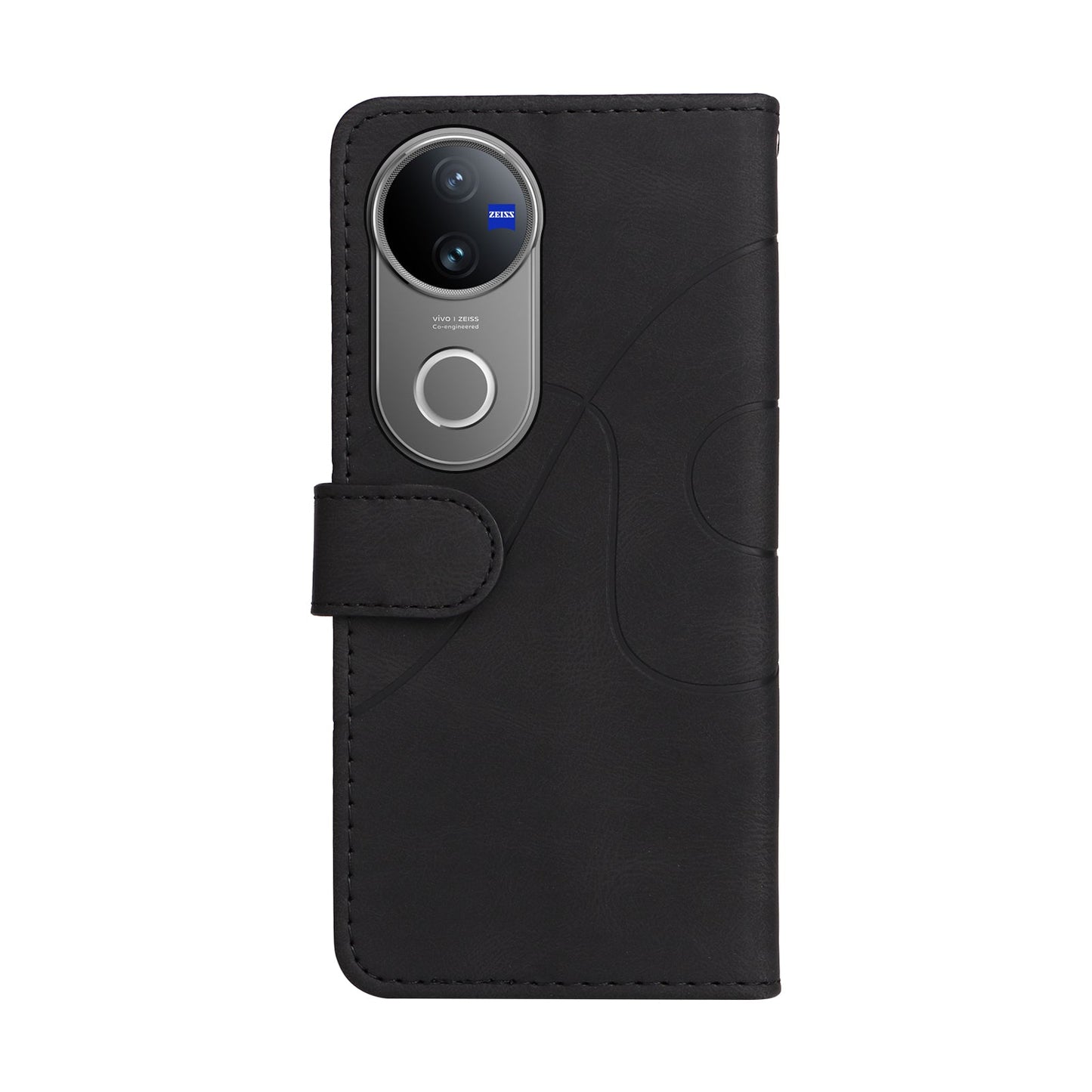 For vivo V50 5G Leather Phone Case Stand Wallet with Bi-colour Splicing Design - Black