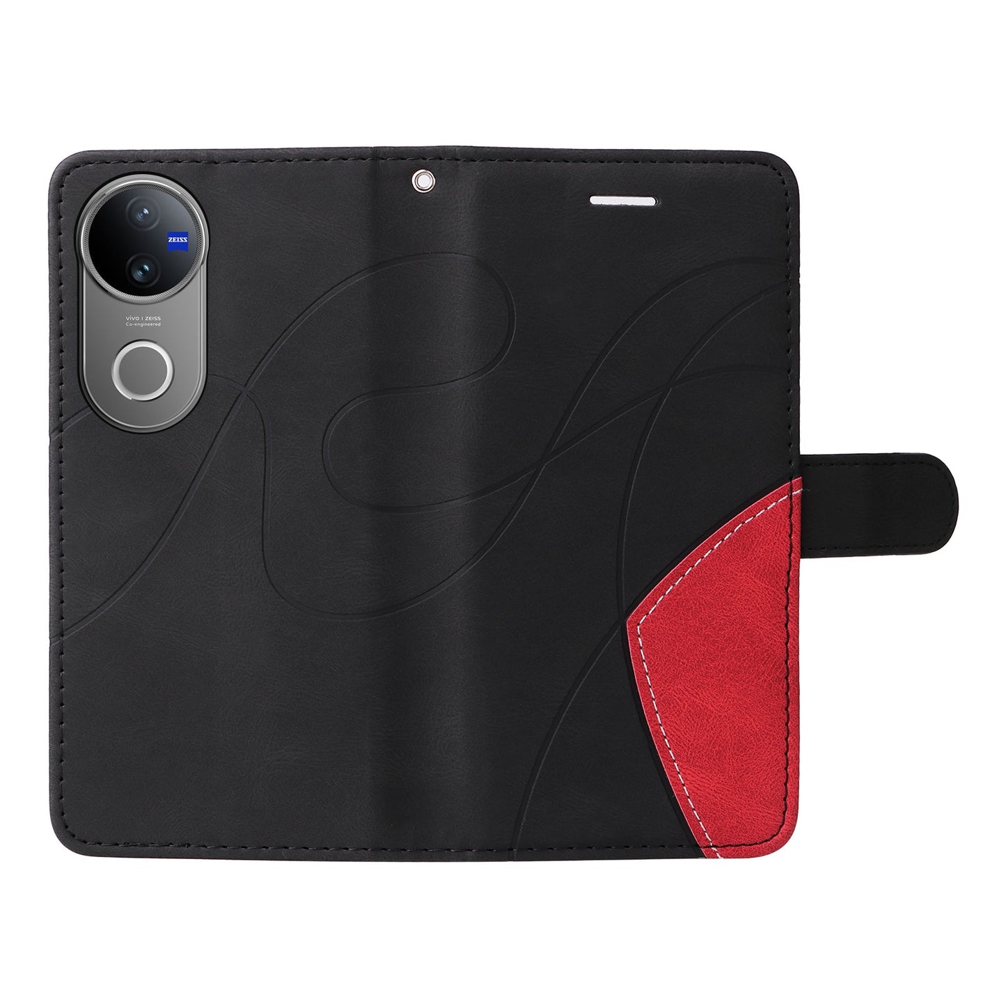 For vivo V50 5G Leather Phone Case Stand Wallet with Bi-colour Splicing Design - Black