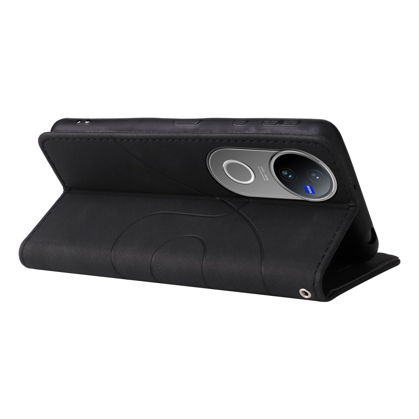 For vivo V50 5G Leather Phone Case Stand Wallet with Bi-colour Splicing Design - Black