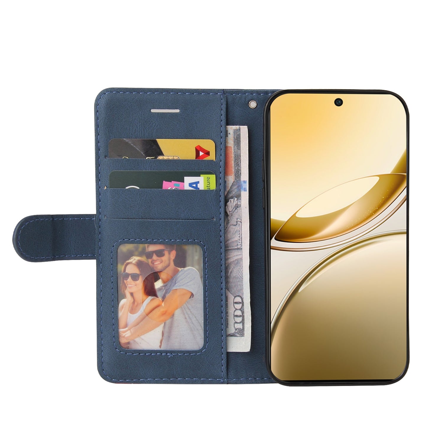 For vivo V50 5G Leather Phone Case Stand Wallet with Bi-colour Splicing Design - Blue