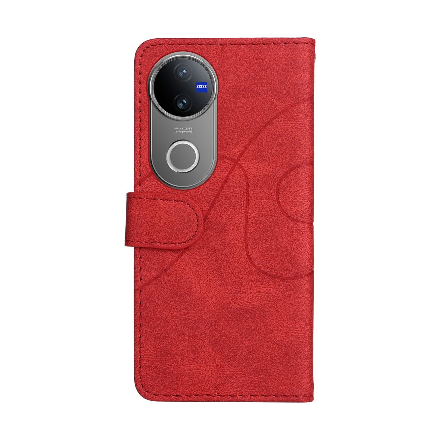 For vivo V50 5G Leather Phone Case Stand Wallet with Bi-colour Splicing Design - Red