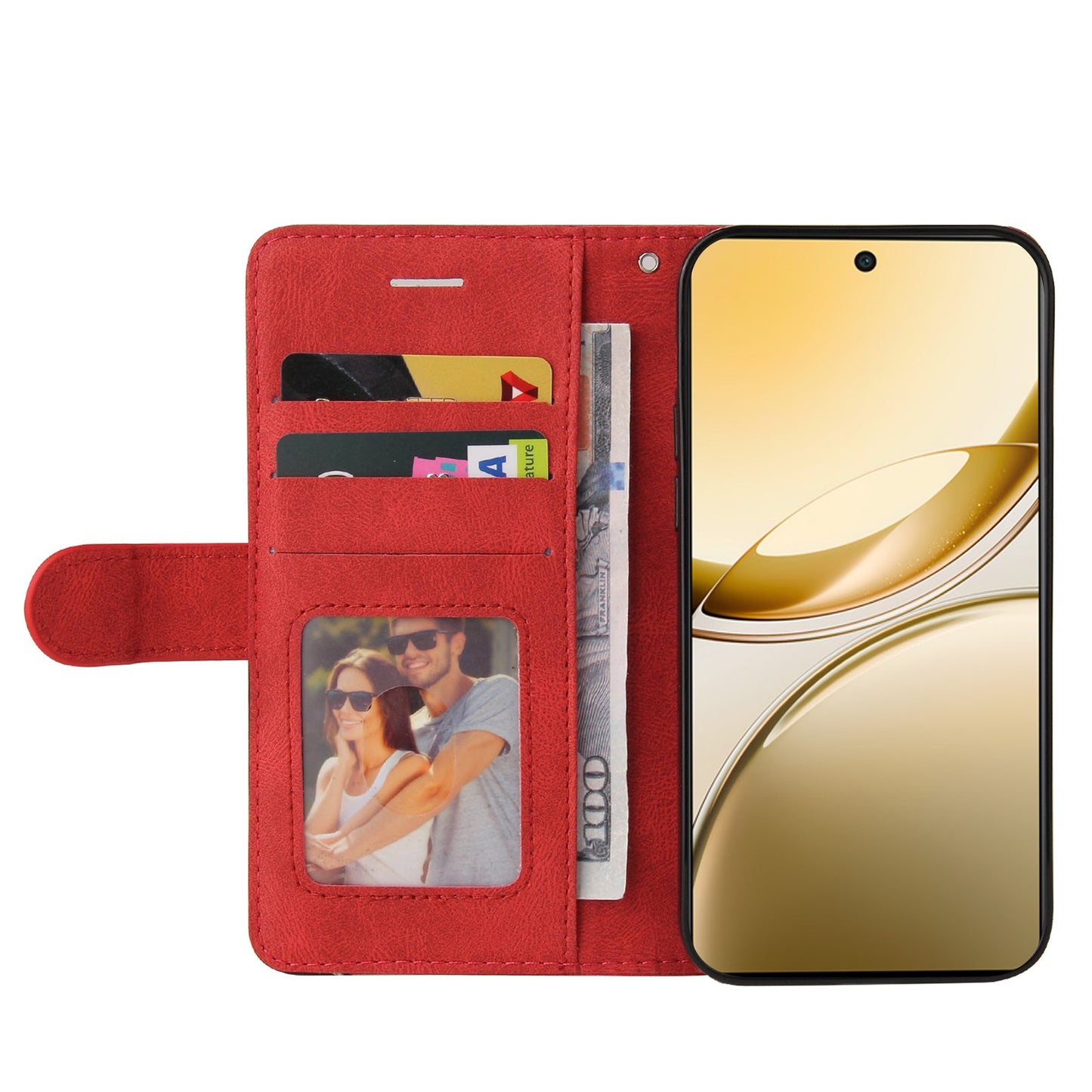 For vivo V50 5G Leather Phone Case Stand Wallet with Bi-colour Splicing Design - Red