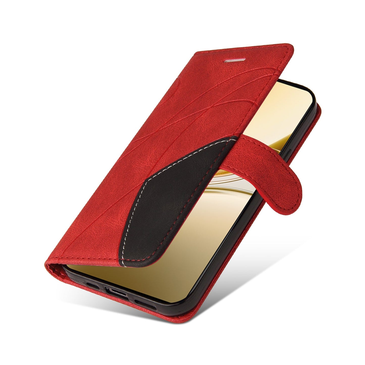 For vivo V50 5G Leather Phone Case Stand Wallet with Bi-colour Splicing Design - Red