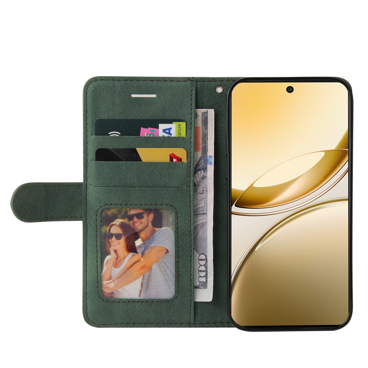 For vivo V50 5G Leather Phone Case Stand Wallet with Bi-colour Splicing Design - Green