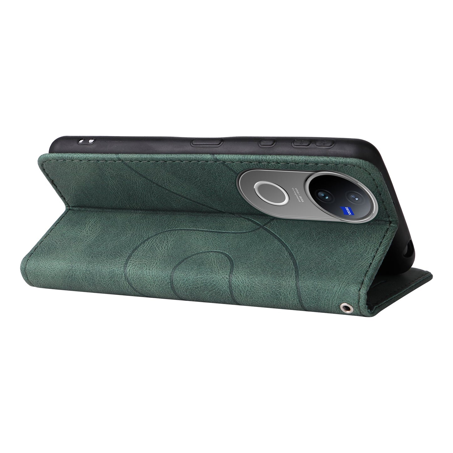 For vivo V50 5G Leather Phone Case Stand Wallet with Bi-colour Splicing Design - Green