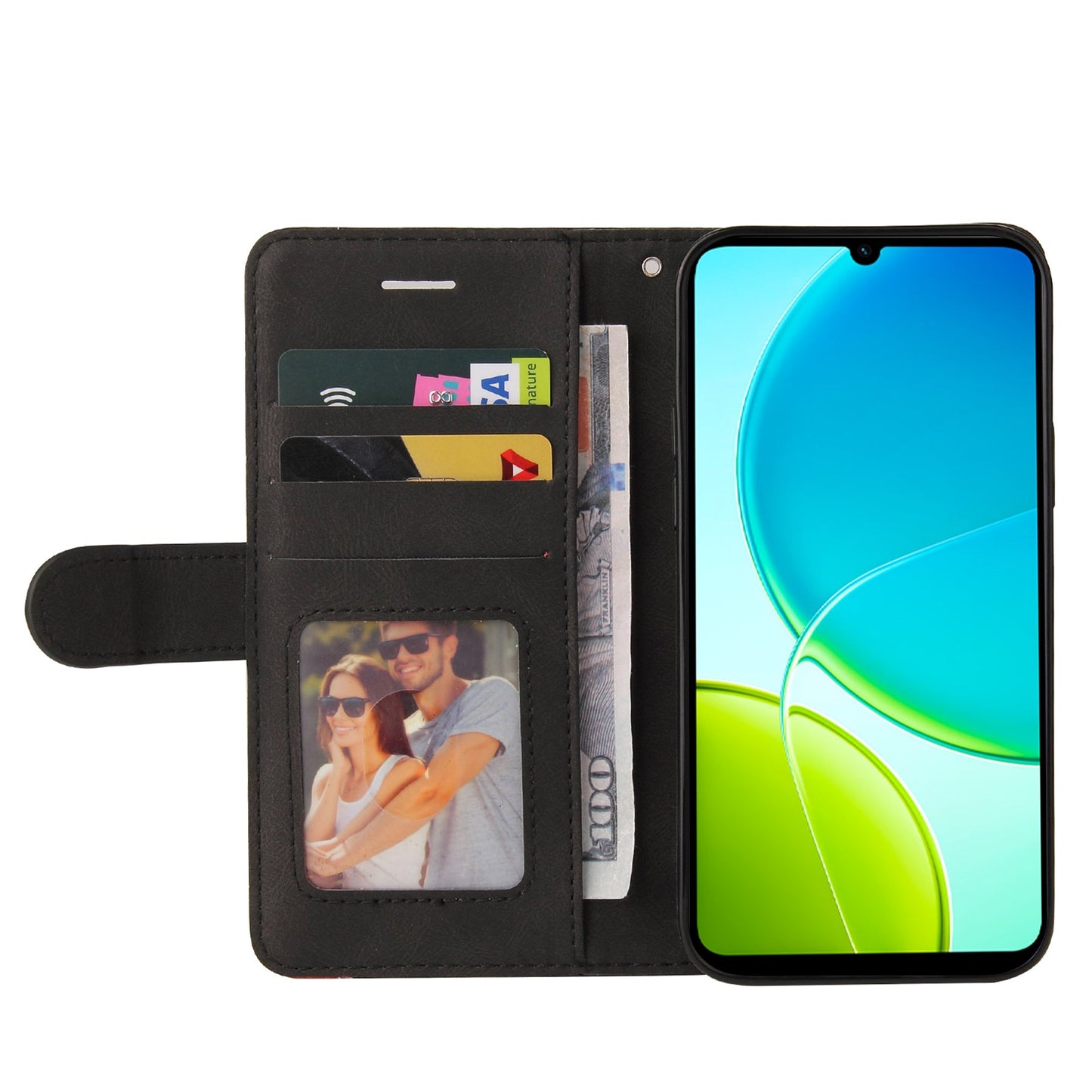 For vivo Y29s 5G Leather Phone Case Stand Wallet with Bi-colour Splicing Design - Black