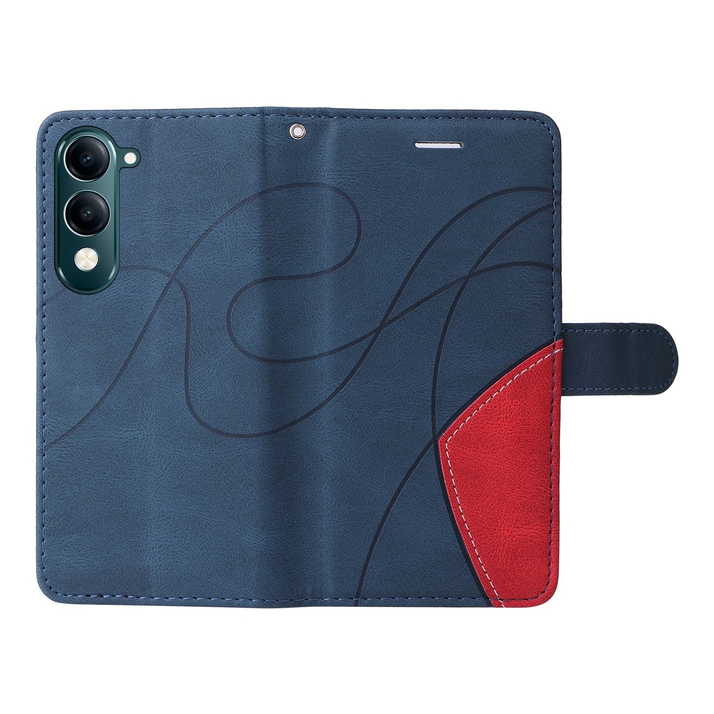 For vivo Y29s 5G Leather Phone Case Stand Wallet with Bi-colour Splicing Design - Blue