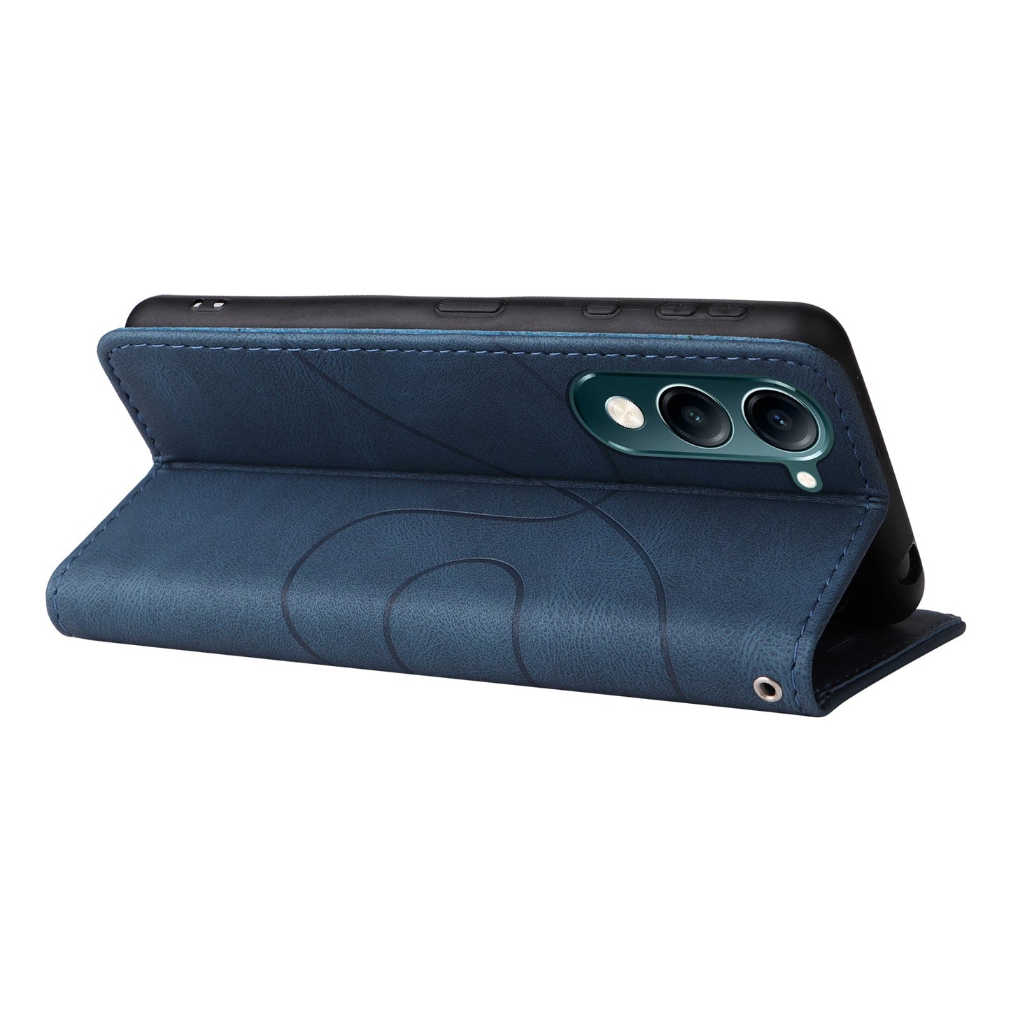 For vivo Y29s 5G Leather Phone Case Stand Wallet with Bi-colour Splicing Design - Blue