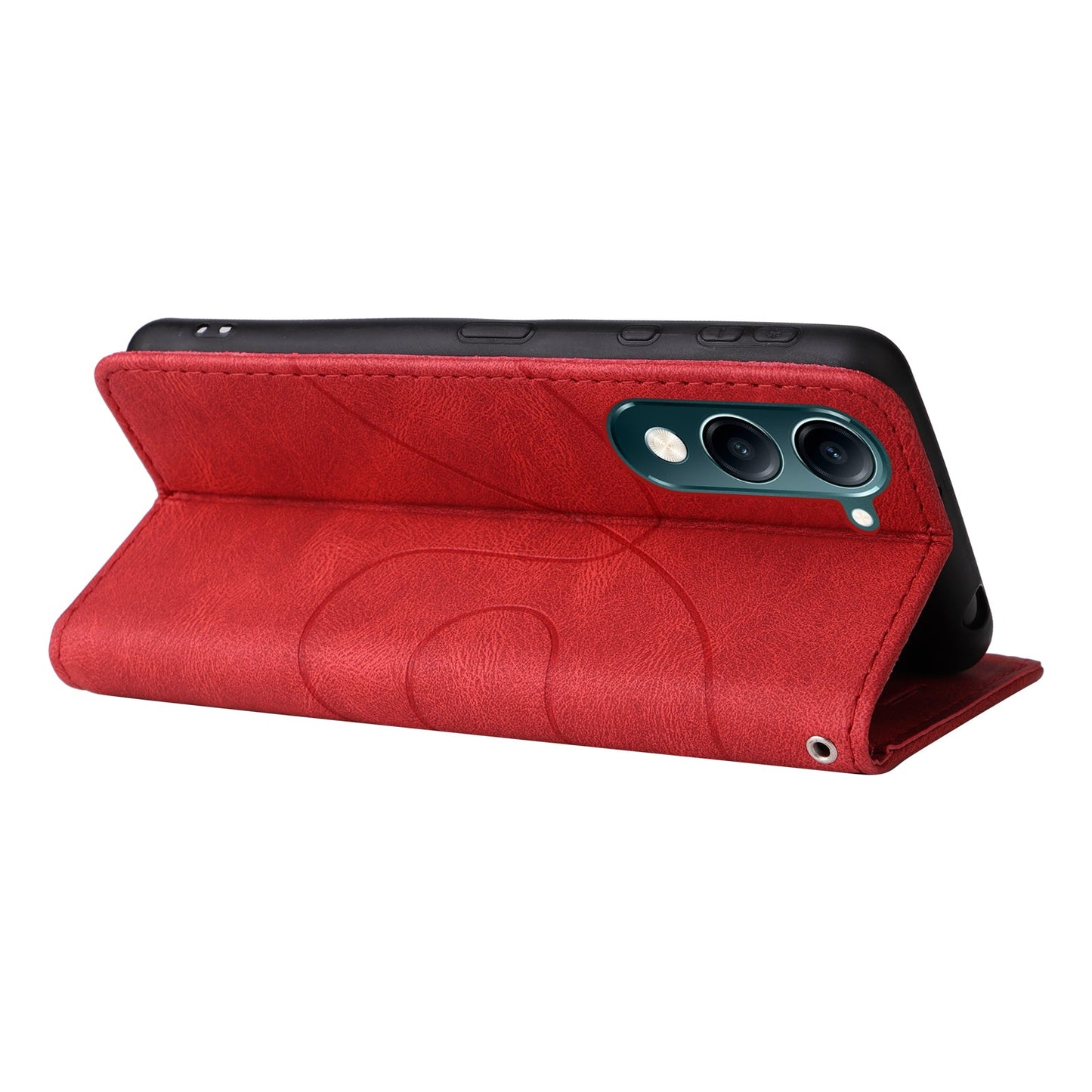 For vivo Y29s 5G Leather Phone Case Stand Wallet with Bi-colour Splicing Design - Red