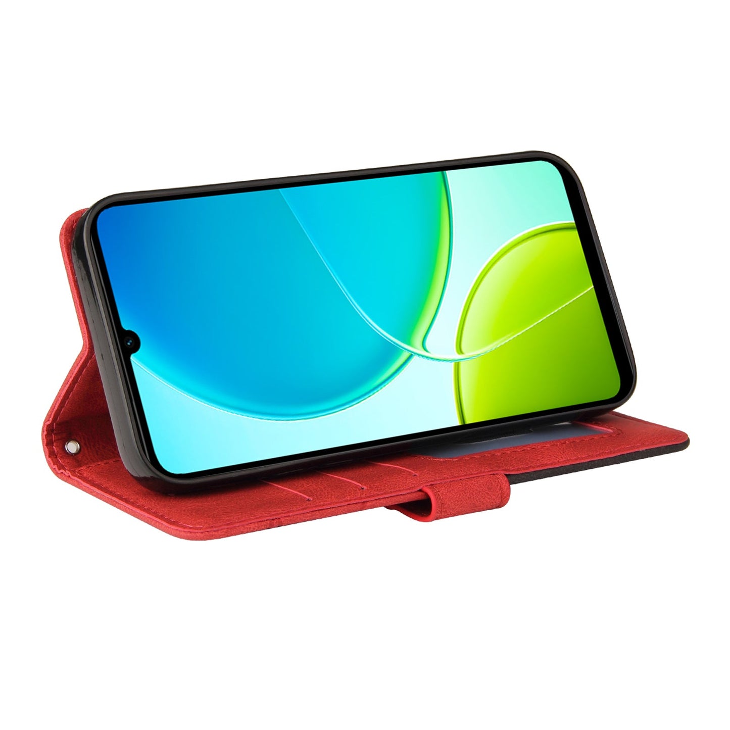 For vivo Y29s 5G Leather Phone Case Stand Wallet with Bi-colour Splicing Design - Red