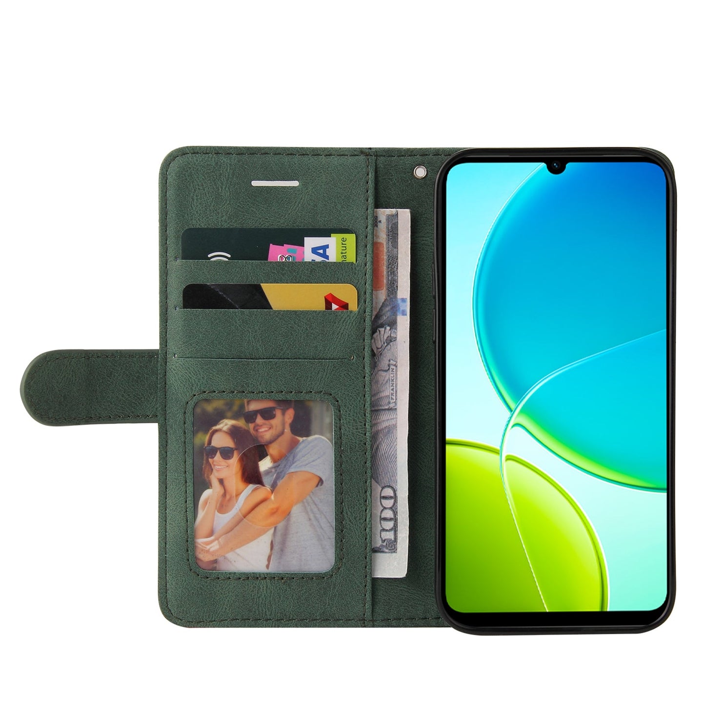 For vivo Y29s 5G Leather Phone Case Stand Wallet with Bi-colour Splicing Design - Green