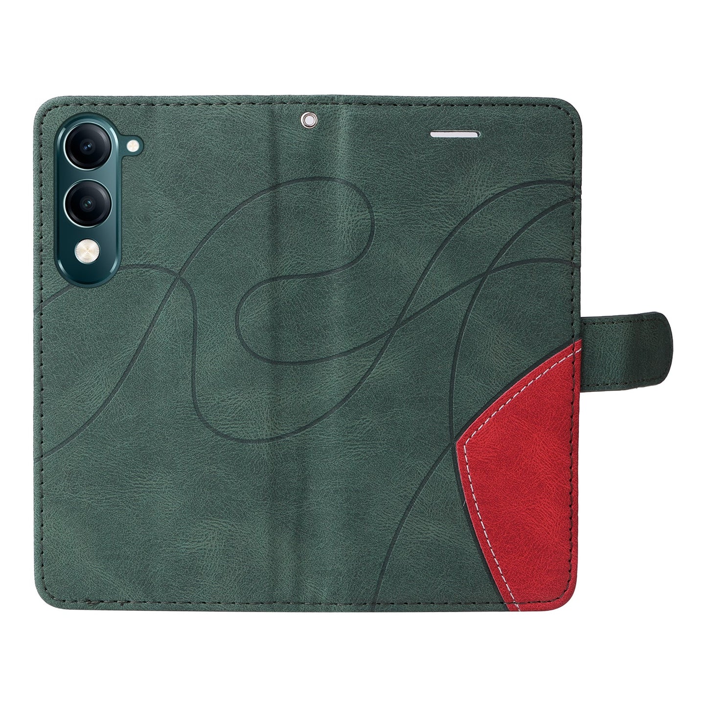 For vivo Y29s 5G Leather Phone Case Stand Wallet with Bi-colour Splicing Design - Green