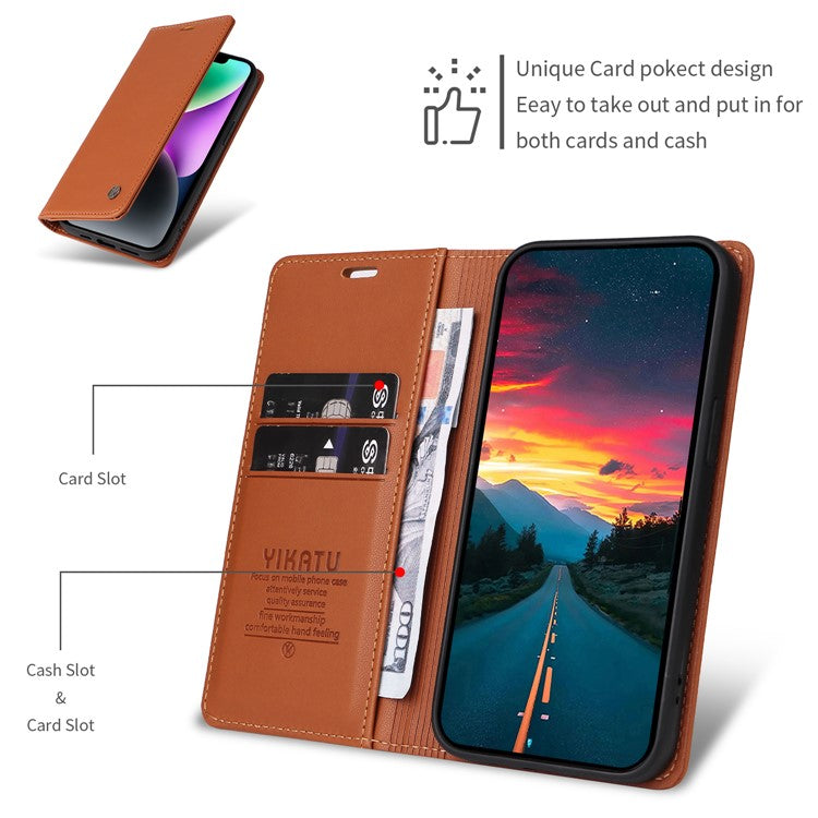 For vivo Y04 4G / vivo Y29s 5G Wallet Case YIKATU YK- 001 PU Leather Phone Cover with Stand - Brown