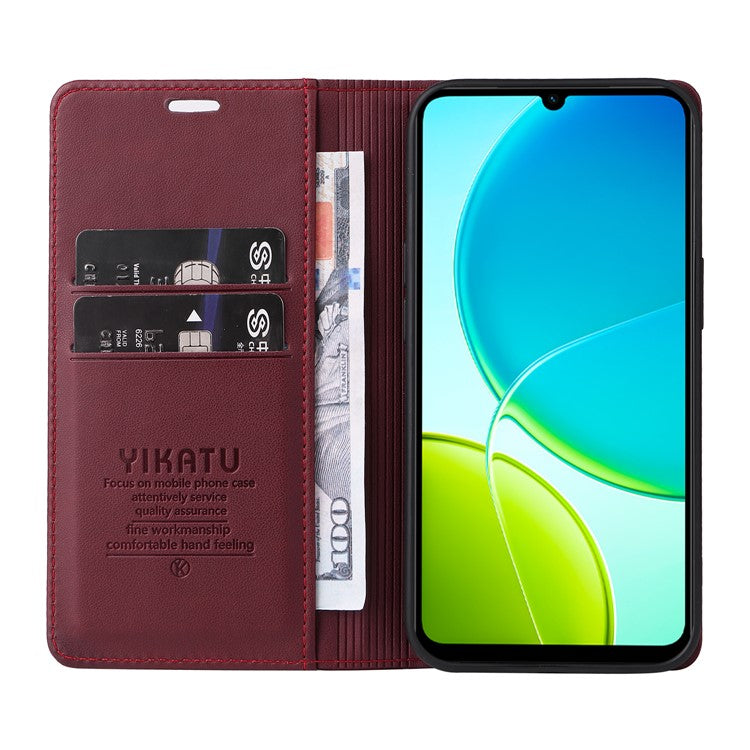 For vivo Y04 4G / vivo Y29s 5G Wallet Case YIKATU YK- 001 PU Leather Phone Cover with Stand - Wine Red
