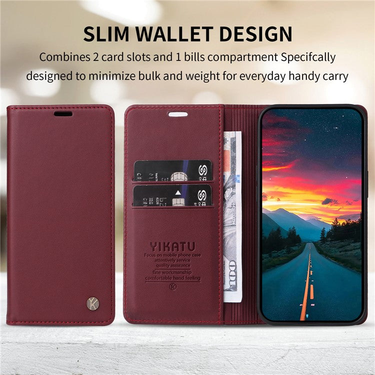 For vivo Y04 4G / vivo Y29s 5G Wallet Case YIKATU YK- 001 PU Leather Phone Cover with Stand - Wine Red