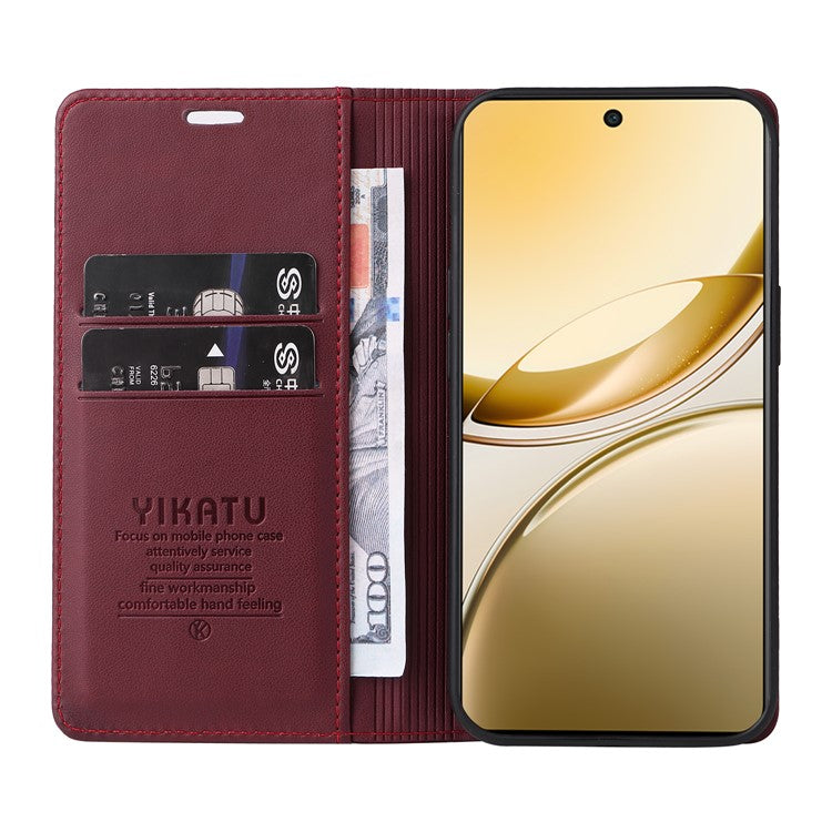For vivo V50 5G Wallet Case YIKATU YK- 001 PU Leather Phone Cover with Stand - Wine Red