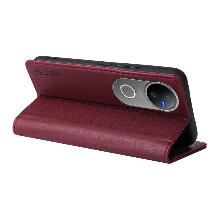 For vivo V50 5G Wallet Case YIKATU YK- 001 PU Leather Phone Cover with Stand - Wine Red