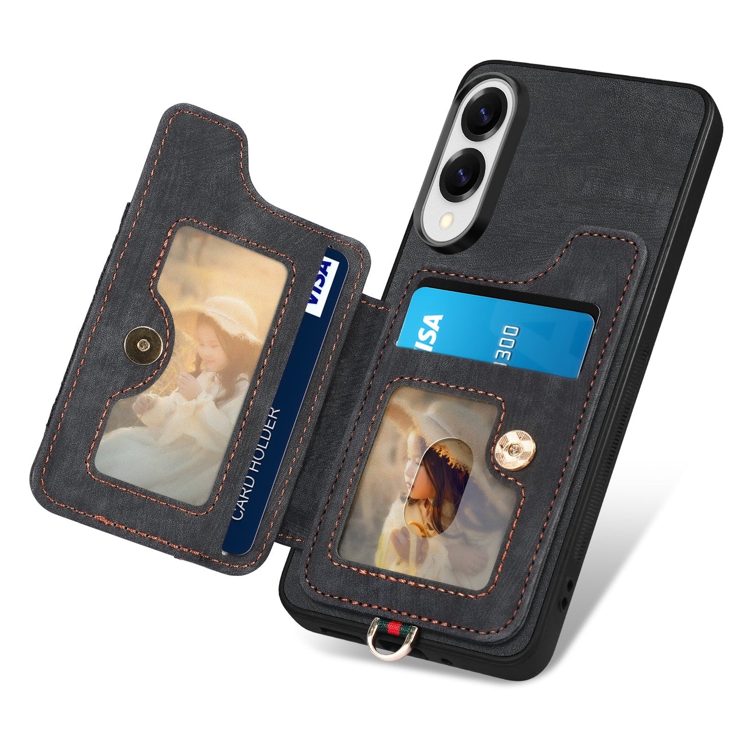 For Samsung Galaxy S25 Edge Retro PU Leather Back Cover with RFID Blocking Card Holder - Black