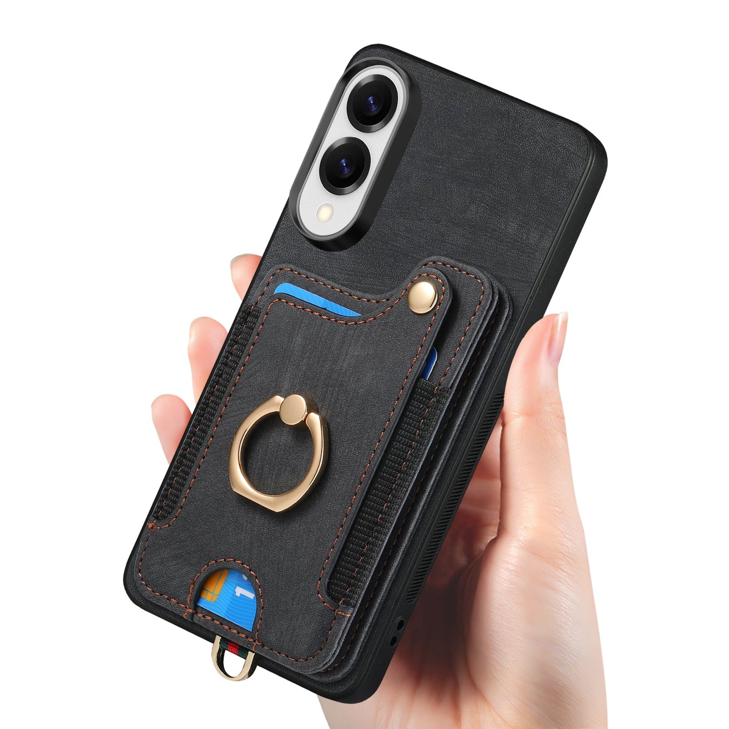 For Samsung Galaxy S25 Edge Retro PU Leather Back Cover with RFID Blocking Card Holder - Black