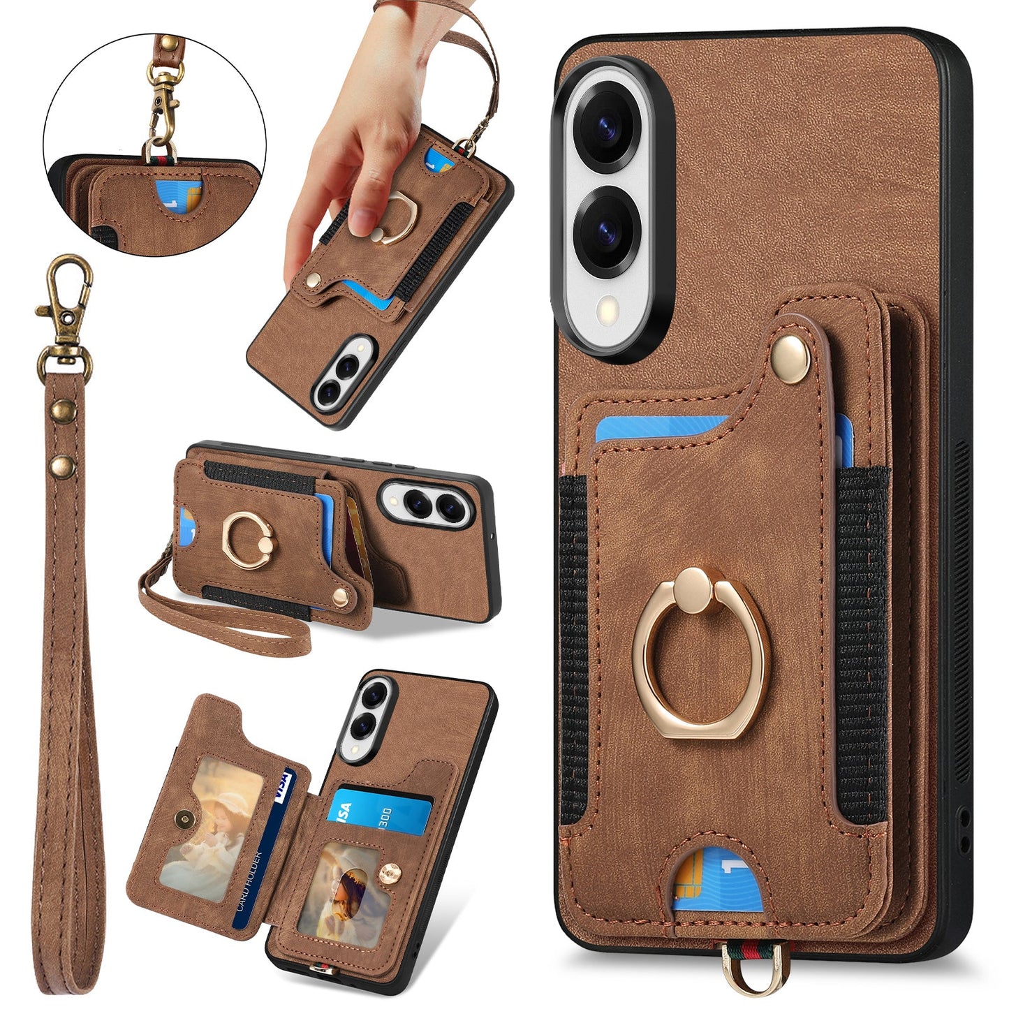For Samsung Galaxy S25 Edge Retro PU Leather Back Cover with RFID Blocking Card Holder - Brown