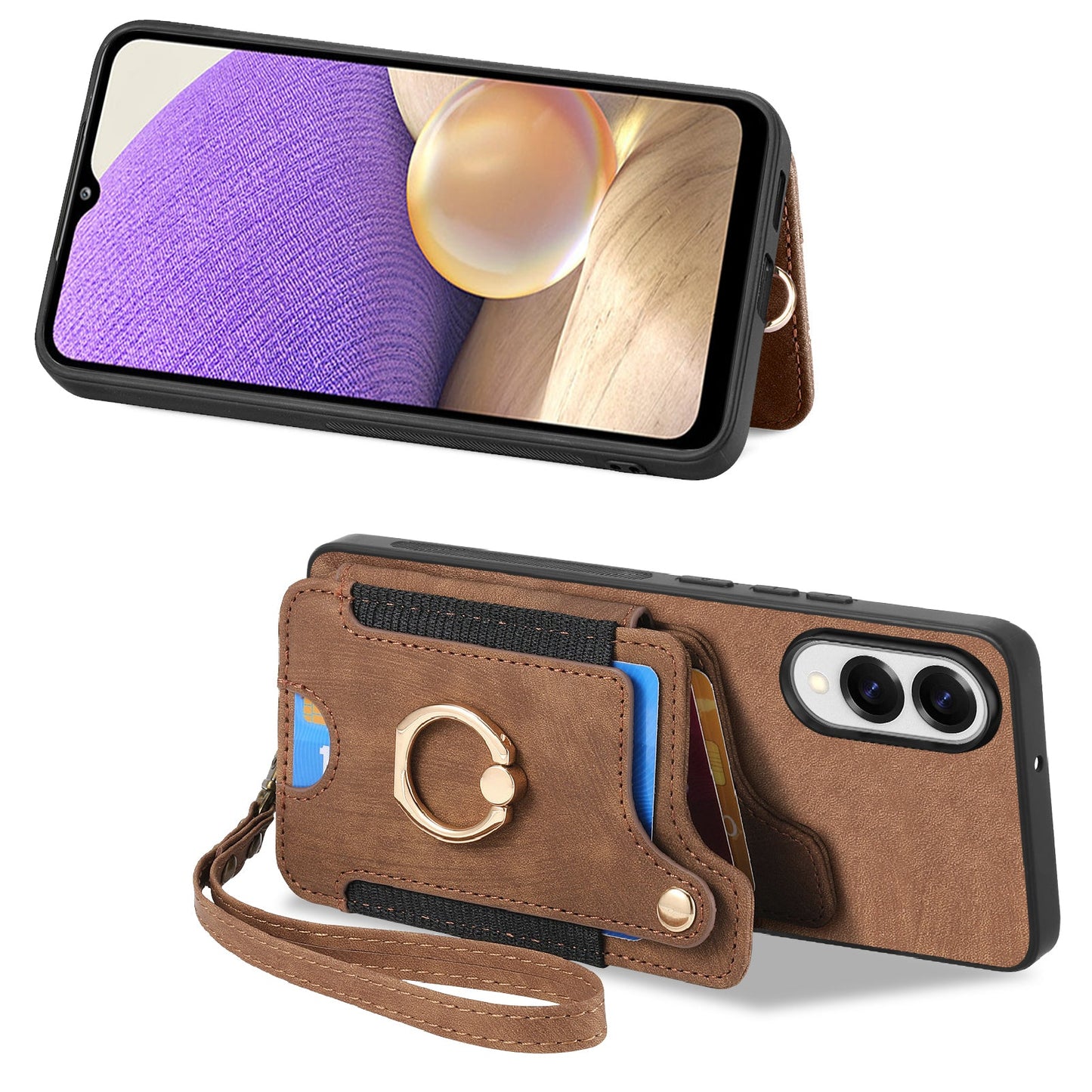 For Samsung Galaxy S25 Edge Retro PU Leather Back Cover with RFID Blocking Card Holder - Brown