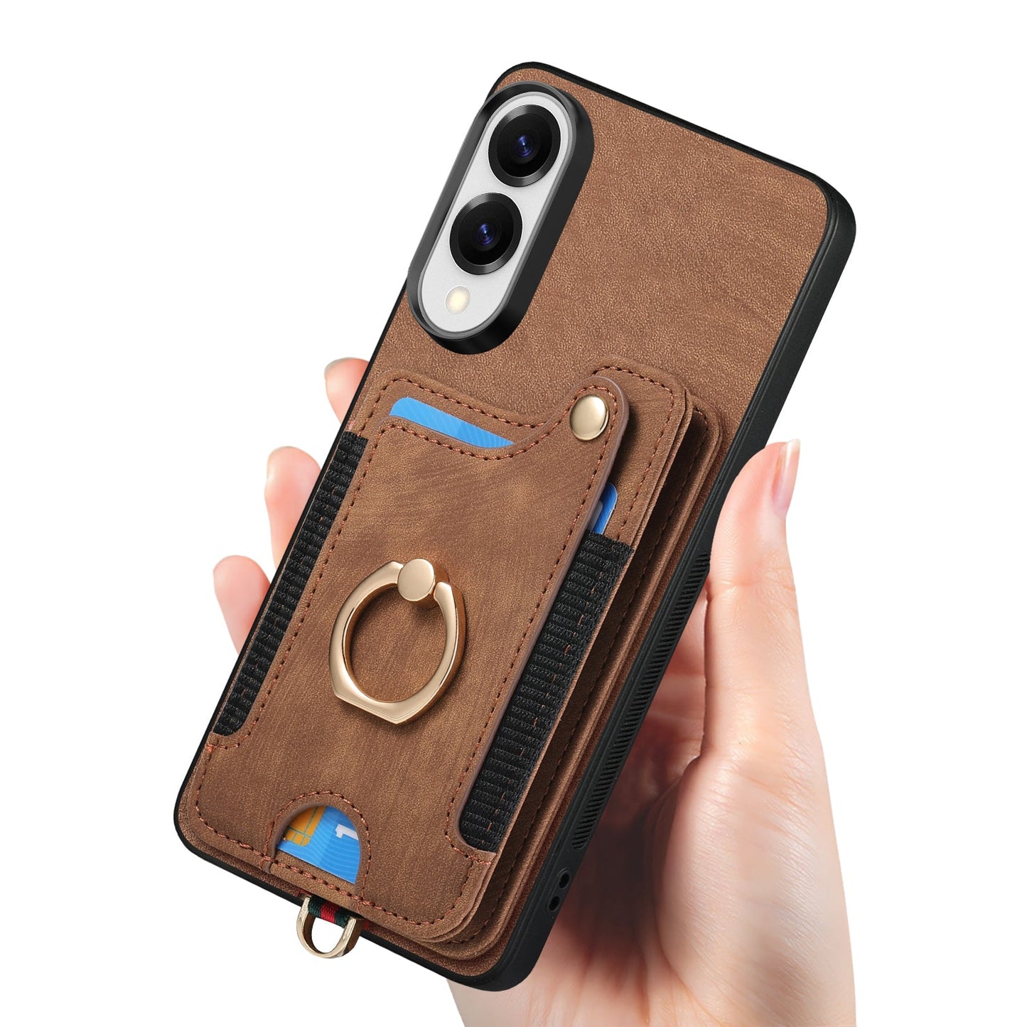 For Samsung Galaxy S25 Edge Retro PU Leather Back Cover with RFID Blocking Card Holder - Brown