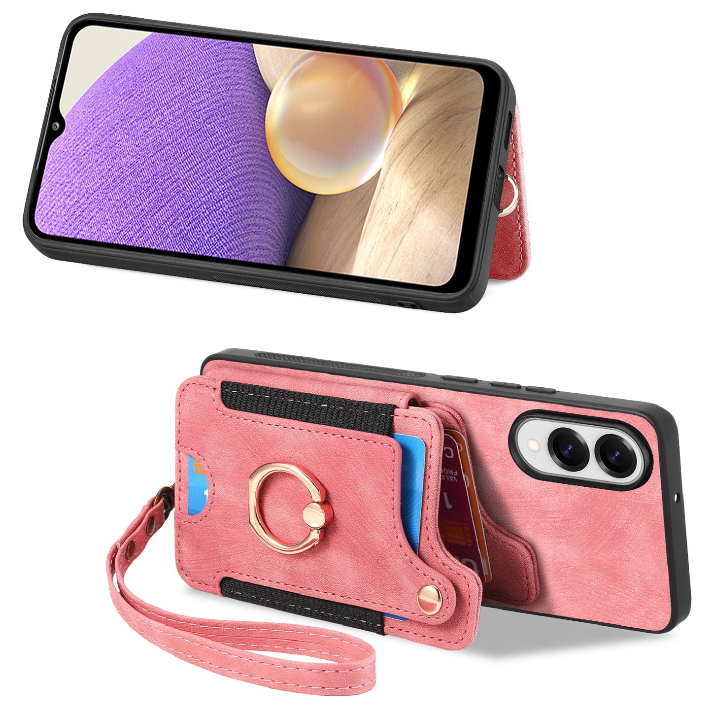 For Samsung Galaxy S25 Edge Retro PU Leather Back Cover with RFID Blocking Card Holder - Pink