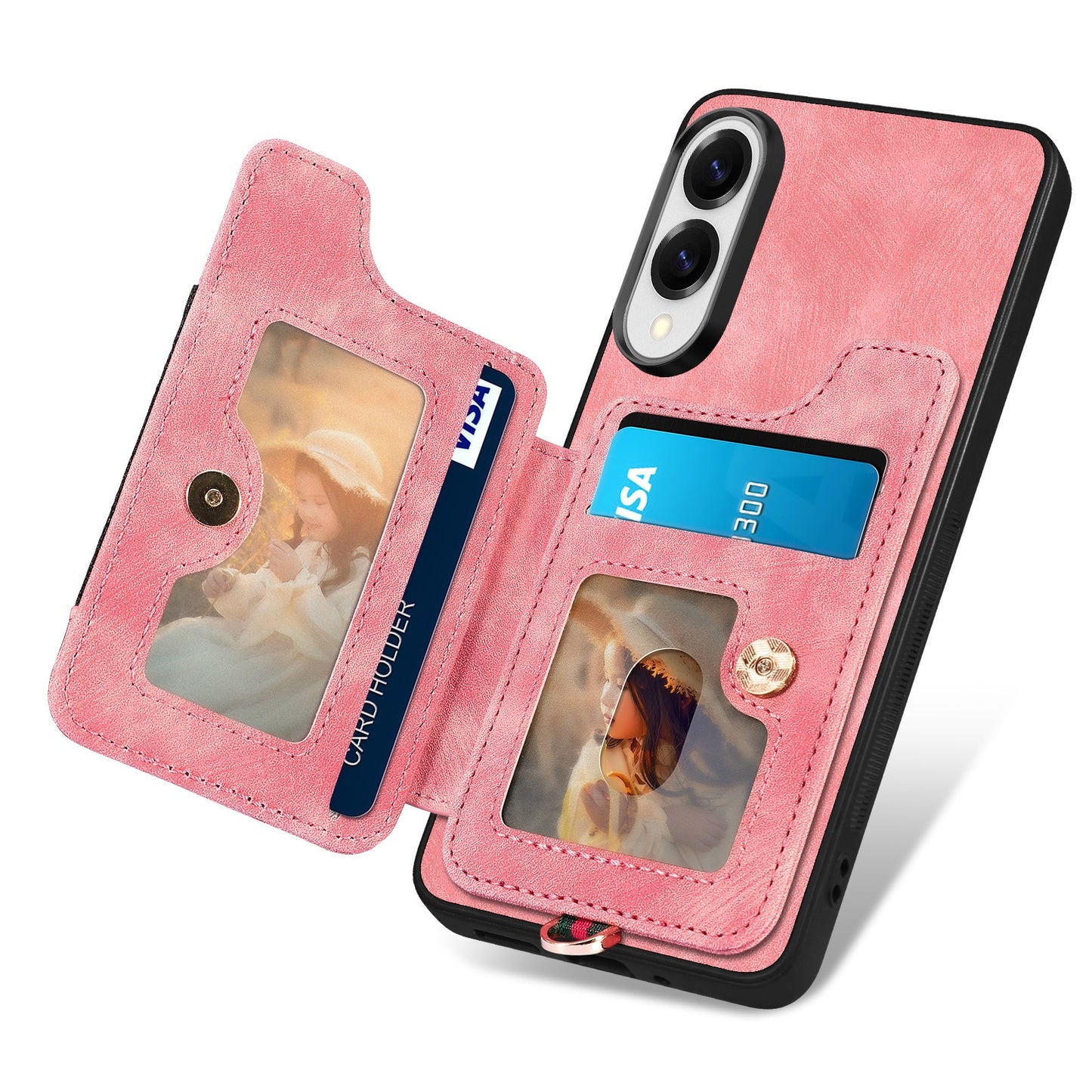 For Samsung Galaxy S25 Edge Retro PU Leather Back Cover with RFID Blocking Card Holder - Pink