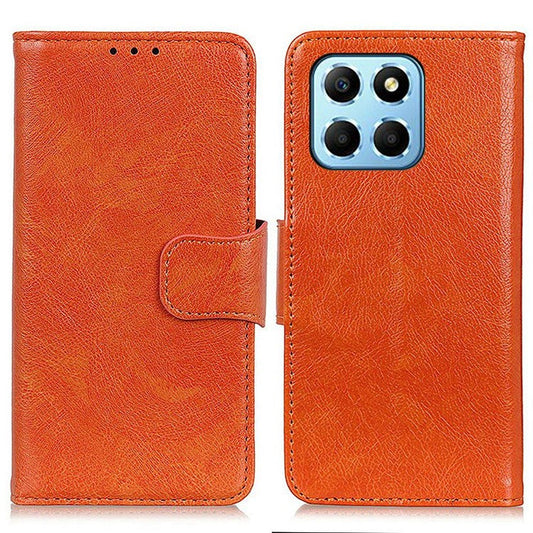 For Honor X8 5G Nappa Texture Split Leather Case Magnetic Clasp Shockproof Phone Stand Wallet Cover - Orange