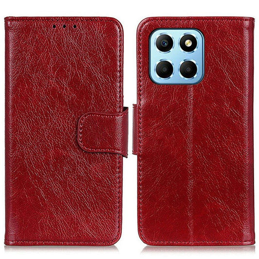 For Honor X8 5G Nappa Texture Split Leather Case Magnetic Clasp Shockproof Phone Stand Wallet Cover - Red