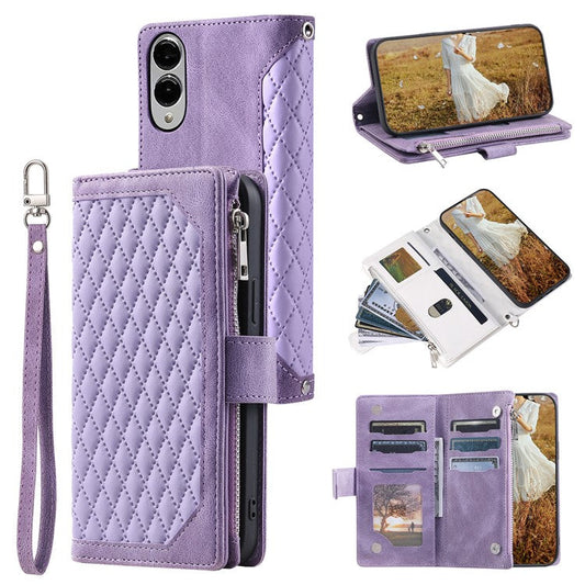 Style 005 For Samsung Galaxy S25 Edge Wallet Case Rhombus Stitching Line PU Leather Phone Cover - Purple