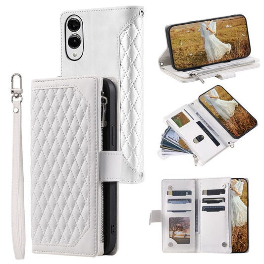 Style 005 For Samsung Galaxy S25 Edge Wallet Case Rhombus Stitching Line PU Leather Phone Cover - White