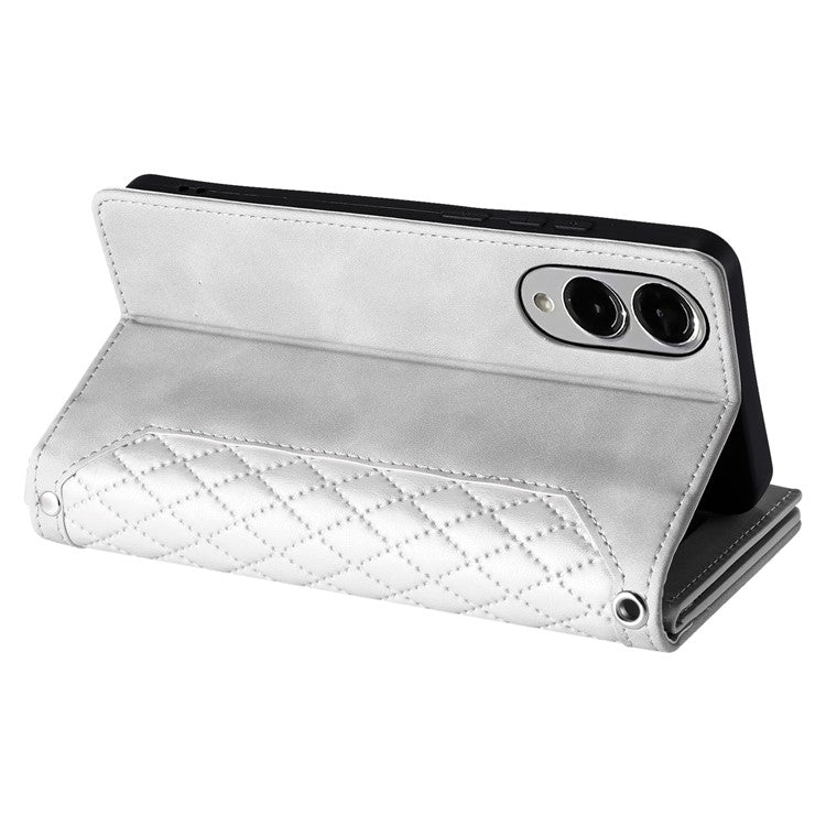 Style 005 For Samsung Galaxy S25 Edge Wallet Case Rhombus Stitching Line PU Leather Phone Cover - White