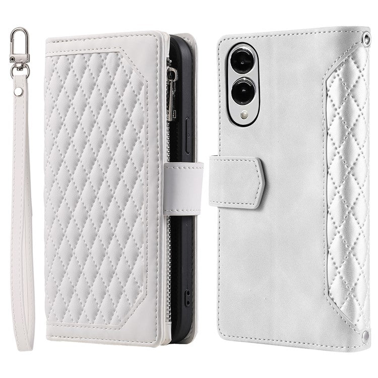 Style 005 For Samsung Galaxy S25 Edge Wallet Case Rhombus Stitching Line PU Leather Phone Cover - White