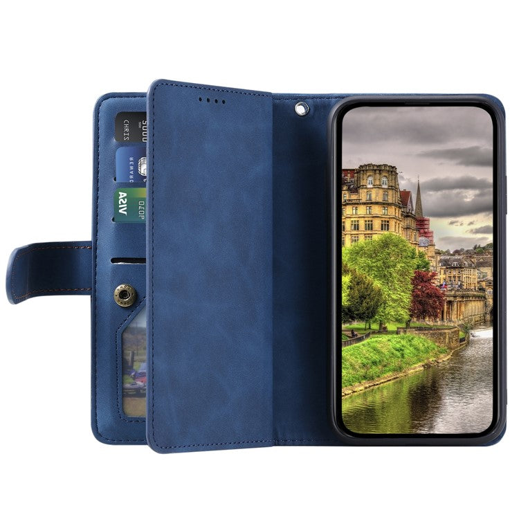 For Samsung Galaxy S25 Edge Case PU Leather Phone Cover with Zipper Wallet 9 Card Slots - Blue