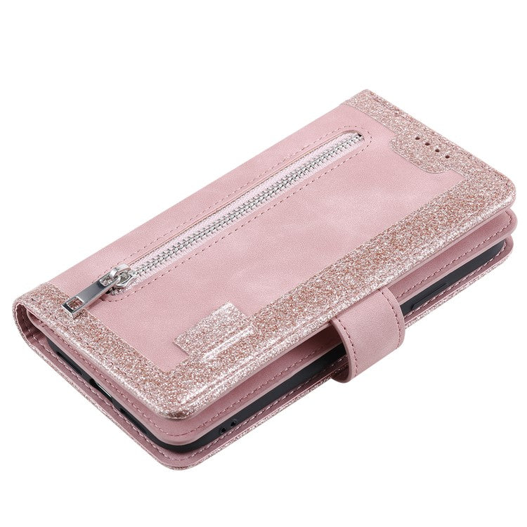 For Samsung Galaxy S25 Edge Case PU Leather Phone Cover with Zipper Wallet 9 Card Slots - Rose Gold