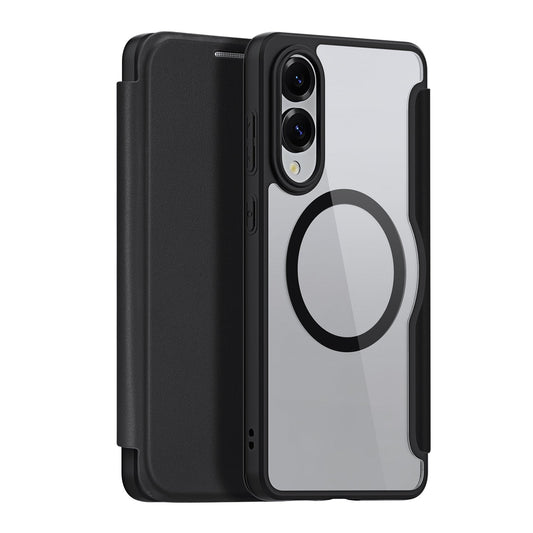 For Samsung Galaxy S25 Edge Leather Case DUX DUCIS Skin X Pro Series Stand Cover Compatible with MagSafe - Black