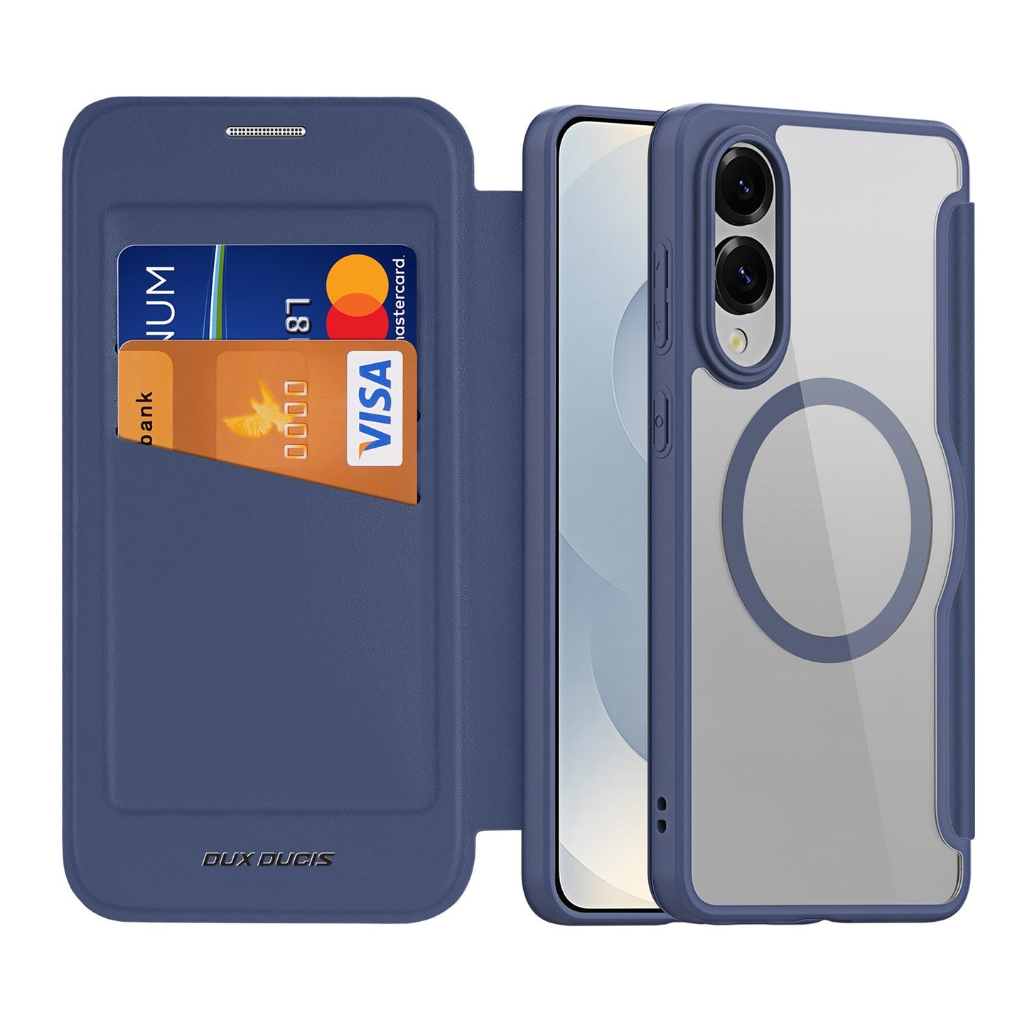 For Samsung Galaxy S25 Edge Leather Case DUX DUCIS Skin X Pro Series Stand Cover Compatible with MagSafe - Blue