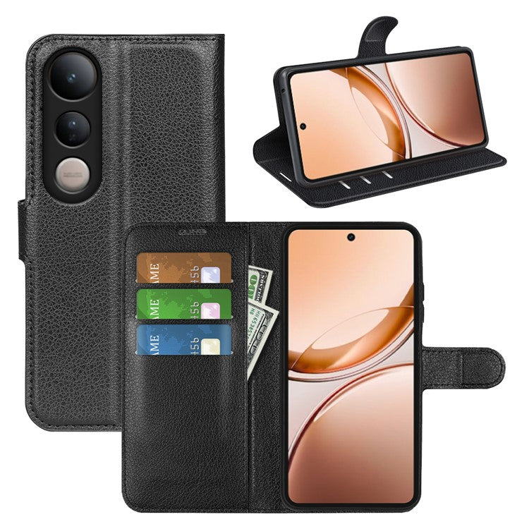 For vivo V50 Lite 5G Case Litchi Texture Shockproof Leather Wallet Phone Cover - Black