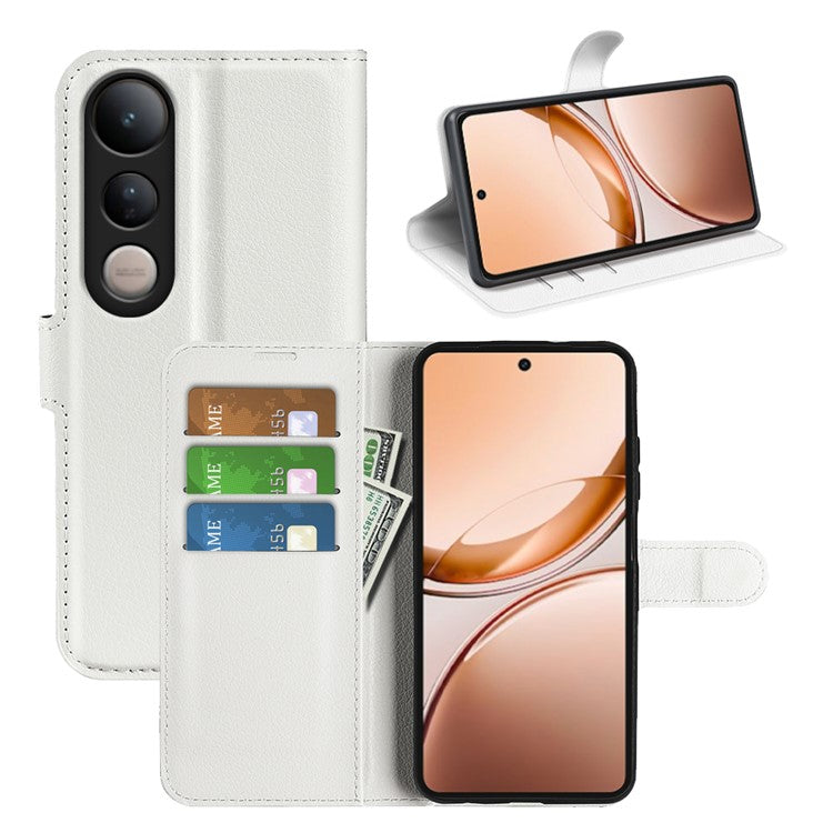 For vivo V50 Lite 5G Case Litchi Texture Shockproof Leather Wallet Phone Cover - White
