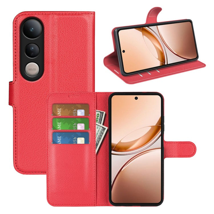 For vivo V50 Lite 5G Case Litchi Texture Shockproof Leather Wallet Phone Cover - Red