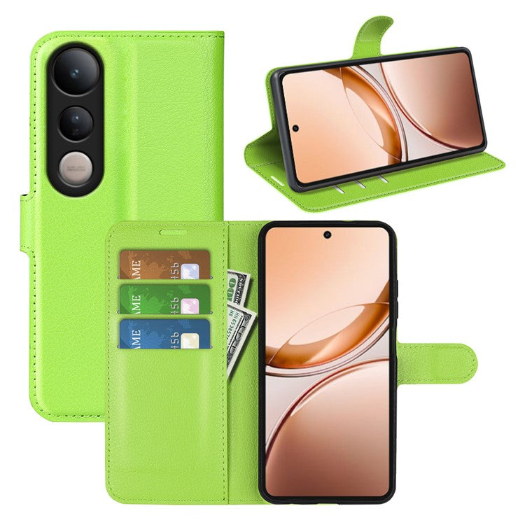 For vivo V50 Lite 5G Case Litchi Texture Shockproof Leather Wallet Phone Cover - Green