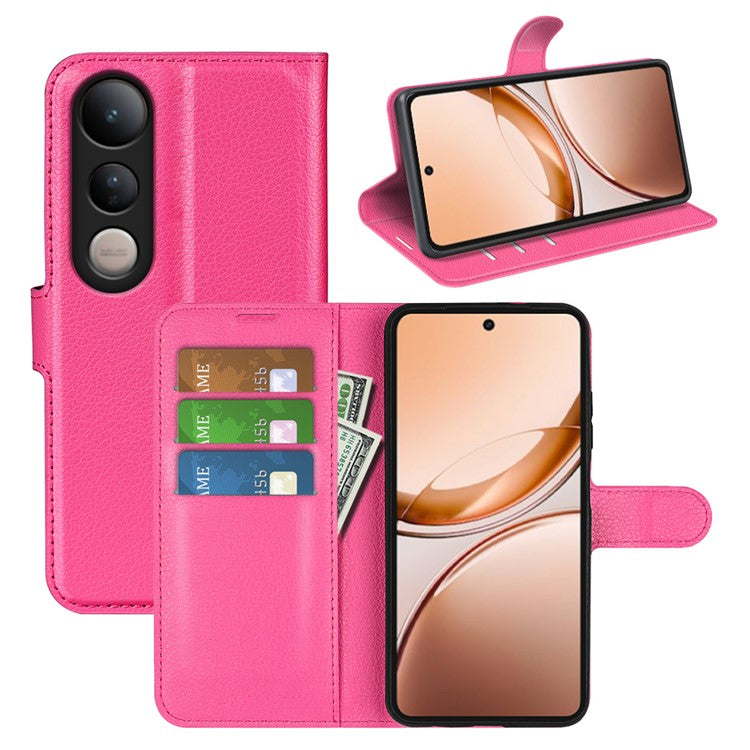 For vivo V50 Lite 5G Case Litchi Texture Shockproof Leather Wallet Phone Cover - Rose