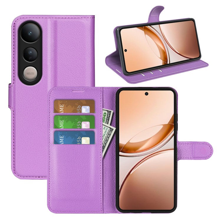 For vivo V50 Lite 5G Case Litchi Texture Shockproof Leather Wallet Phone Cover - Purple